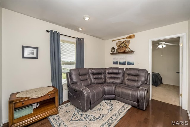 3644 Crestview Dr, Hillsboro, MO 63050 - living room with dark wood-style flooring and a ceiling fan