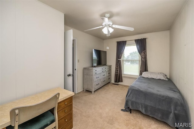 3644 Crestview Dr, Hillsboro, MO 63050 - bedroom with light colored carpet, ceiling fan, and an office area