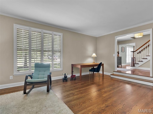 1571 Yarmouth Point Dr, Chesterfield, MO 63017 - sitting room with healthy amount of natural light, wood finished floors, ornamental molding, and stairs