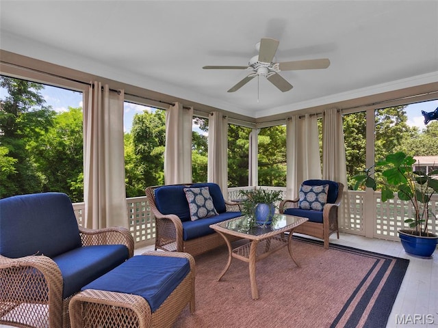 1571 Yarmouth Point Dr, Chesterfield, MO 63017 - sunroom / solarium with an outdoor living space, a ceiling fan, and hardwood / wood-style floors