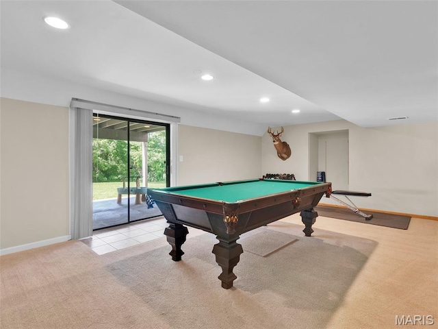 1571 Yarmouth Point Dr, Chesterfield, MO 63017 - rec room with recessed lighting, light carpet, and billiards