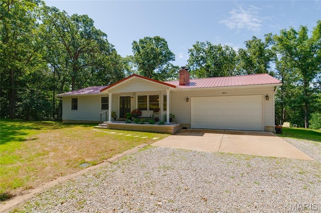 8870 State Road Nn, Cedar Hill, MO 63016 - single story home featuring concrete driveway, a garage, a chimney, a front lawn, and a metal roof