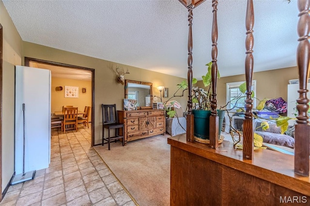 30053 Emily Ln, Lebanon, MO 65536 - hall featuring a textured ceiling, light stone finish flooring, and light carpet