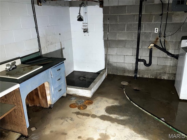 4612 Wood Duck Rd, Pinckneyville, IL 62274 - full bath featuring concrete floors, a stall shower, and concrete block wall