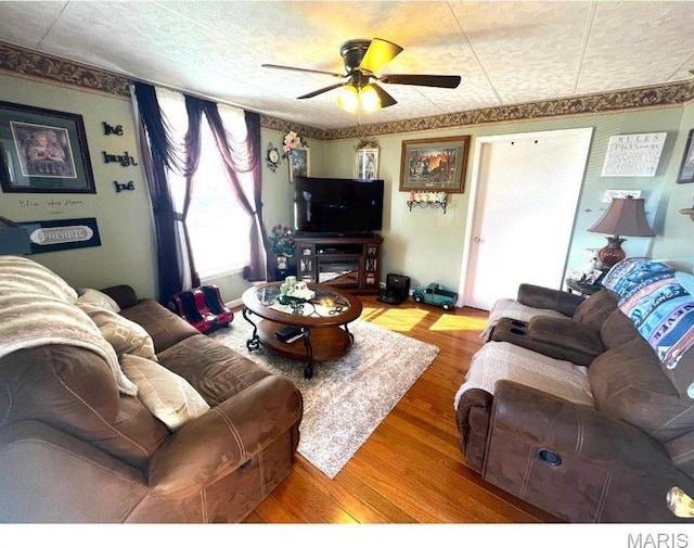 606 Olive St, Hannibal, MO 63401 - living area featuring wood finished floors and a ceiling fan