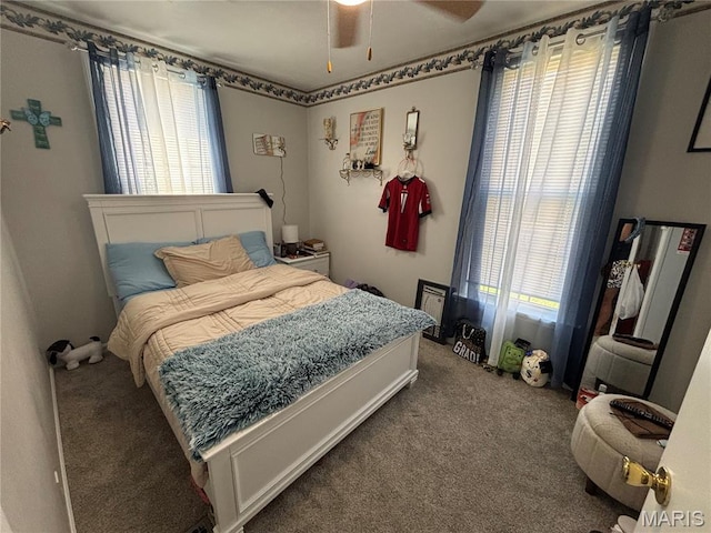 606 Olive St, Hannibal, MO 63401 - bedroom featuring carpet, multiple windows, and a ceiling fan