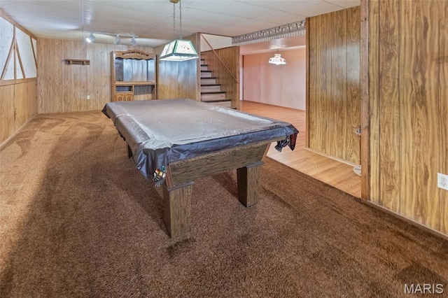 607 Sparrow Ct, Troy, IL 62294 - rec room with wood walls, carpet, billiards table, and plenty of natural light