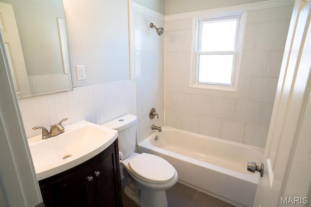11005 Florence Ave, Saint Ann, MO 63074 - full bathroom featuring vanity, wainscoting, and shower / tub combination