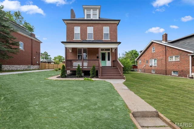 6206 Victoria Ave, Saint Louis, MO 63139 - traditional style home featuring a porch, brick siding, and a chimney