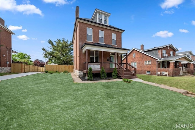 6206 Victoria Ave, Saint Louis, MO 63139 - view of front of house featuring a porch, a chimney, brick siding, and stairway