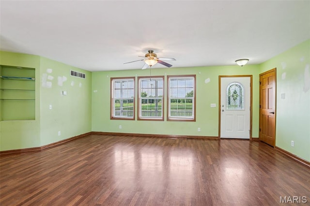 1518 Old Ripley Rd, Sorento, IL 62086 - unfurnished living room featuring wood finished floors and a ceiling fan