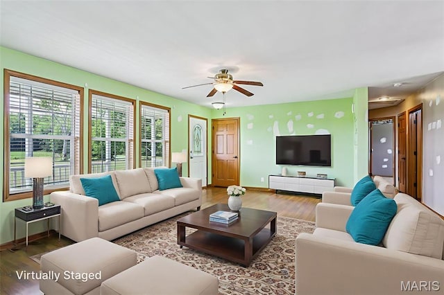 1518 Old Ripley Rd, Sorento, IL 62086 - living area featuring wood finished floors and a ceiling fan