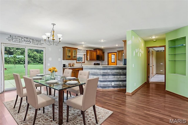 1518 Old Ripley Rd, Sorento, IL 62086 - dining area with dark wood-type flooring, a chandelier, and recessed lighting