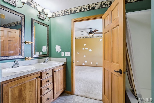 1518 Old Ripley Rd, Sorento, IL 62086 - full bath featuring double vanity and a ceiling fan