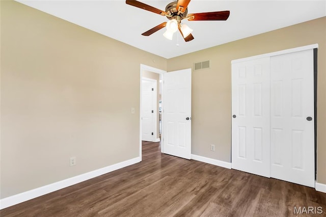 2601 Brookfield Ct, Columbia, IL 62236 - unfurnished bedroom featuring wood finished floors, a closet, and ceiling fan