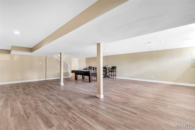 2601 Brookfield Ct, Columbia, IL 62236 - finished below grade area with light wood-style flooring, stairway, and recessed lighting