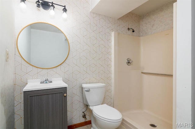 2364 Marine Rd, Highland, IL 62249 - full bath featuring vanity, wallpapered walls, and a shower
