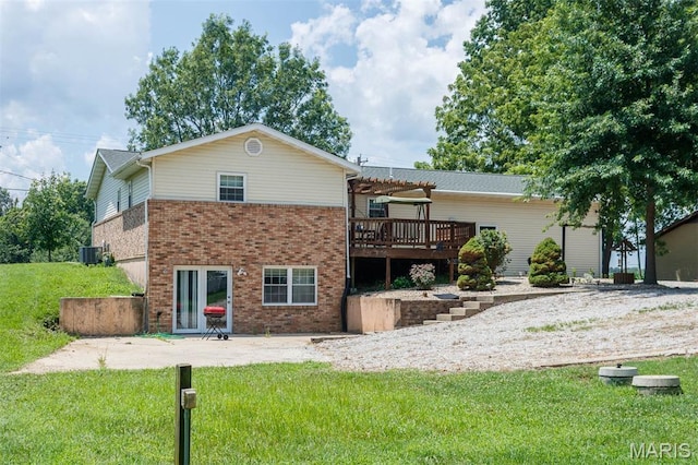 2364 Marine Rd, Highland, IL 62249 - back of house with brick siding, a lawn, a deck, and a pergola