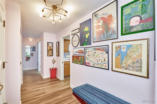 922 Claytonbrook Dr Unit 2, Ballwin, MO 63011 - corridor featuring light wood-style floors, a textured ceiling, and a chandelier
