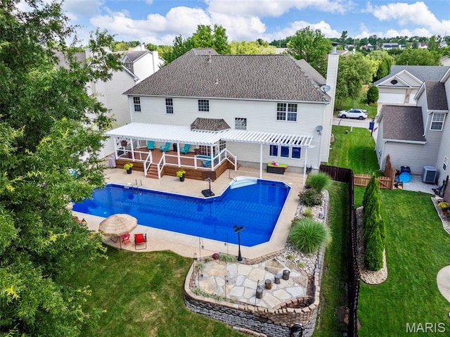 7742 Ardmore Dr, Ofallon, MO 63368 - outdoor pool featuring a fenced backyard, a patio, a pergola, and a deck