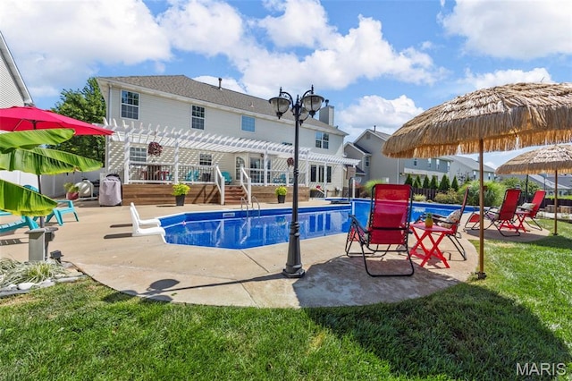 7742 Ardmore Dr, Ofallon, MO 63368 - swimming pool with a pergola, a patio, and a diving board