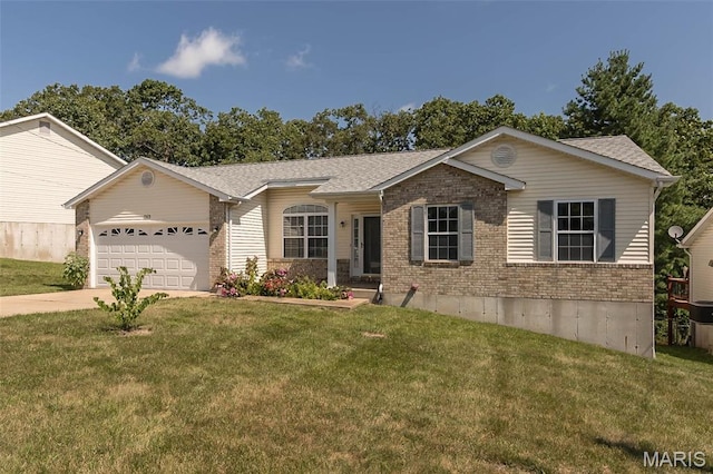 563 Great Plains Dr, House Springs, MO 63051 - ranch-style house featuring brick siding, a garage, and a front yard