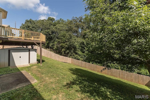 563 Great Plains Dr, House Springs, MO 63051 - view of yard with a storage shed and a deck