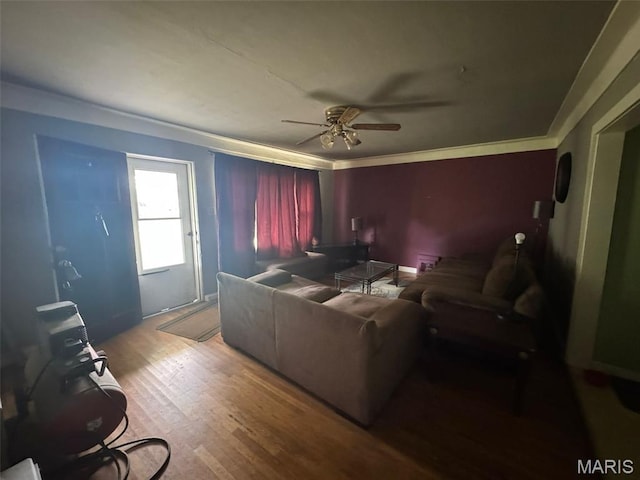 6 Maple Dr, Caseyville, IL 62232 - living room with ceiling fan, wood finished floors, and crown molding