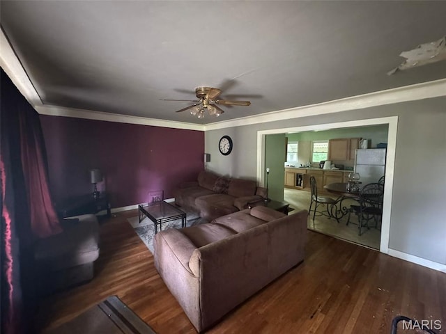 6 Maple Dr, Caseyville, IL 62232 - living area featuring ceiling fan, wood finished floors, and crown molding