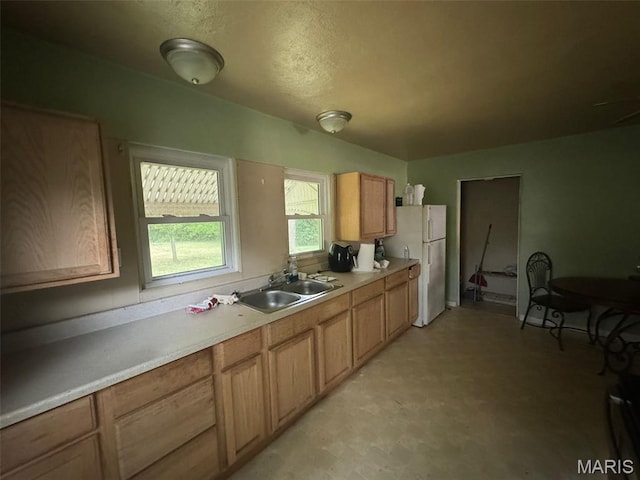 6 Maple Dr, Caseyville, IL 62232 - kitchen with freestanding refrigerator, light countertops, and light floors