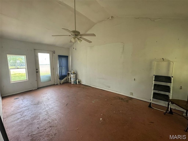 6 Maple Dr, Caseyville, IL 62232 - unfurnished room with vaulted ceiling, unfinished concrete floors, and ceiling fan