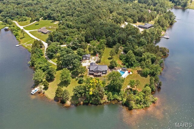 10317 Mallard Rd, Potosi, MO 63664 - aerial overview of property's location with a nearby body of water and a heavily wooded area