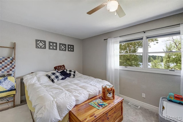 10317 Mallard Rd, Potosi, MO 63664 - bedroom with light colored carpet and ceiling fan
