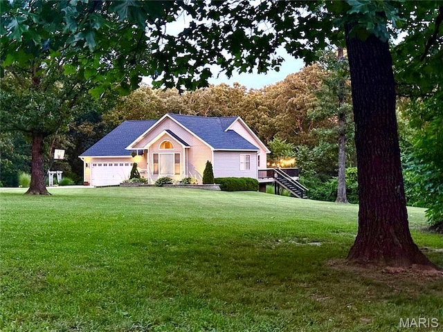 885 Oak Pass Ln, Sullivan, MO 63080 - ranch-style house featuring a front yard, a garage, and stairs