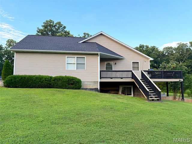 885 Oak Pass Ln, Sullivan, MO 63080 - rear view of property with a deck, a yard, stairs, and roof with shingles