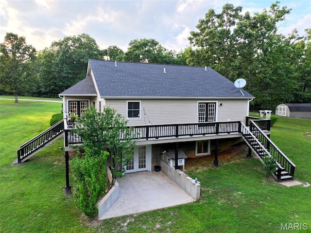 885 Oak Pass Ln, Sullivan, MO 63080 - back of property with french doors, a patio, stairs, and a wooden deck
