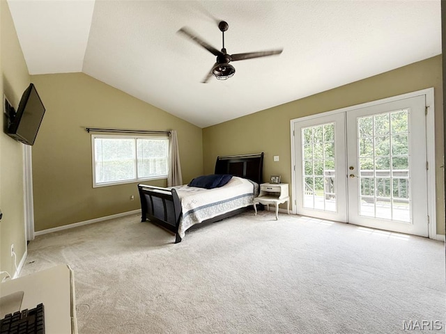 885 Oak Pass Ln, Sullivan, MO 63080 - bedroom with access to exterior, carpet flooring, vaulted ceiling, french doors, and a ceiling fan
