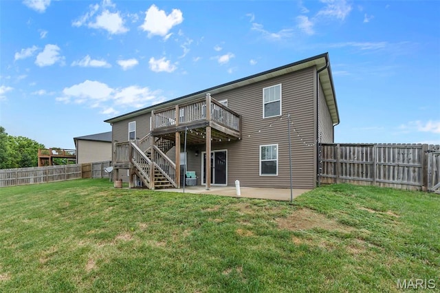 255 Sassenach Dr, Jackson, MO 63755 - rear view of property featuring stairs, a deck, a fenced backyard, and a patio