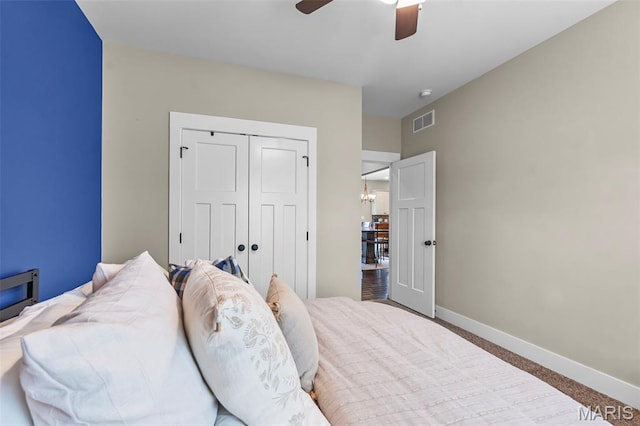 255 Sassenach Dr, Jackson, MO 63755 - bedroom with carpet floors, a closet, and ceiling fan