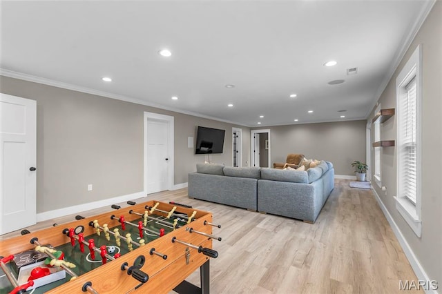 255 Sassenach Dr, Jackson, MO 63755 - recreation room with ornamental molding, recessed lighting, and light wood-style floors