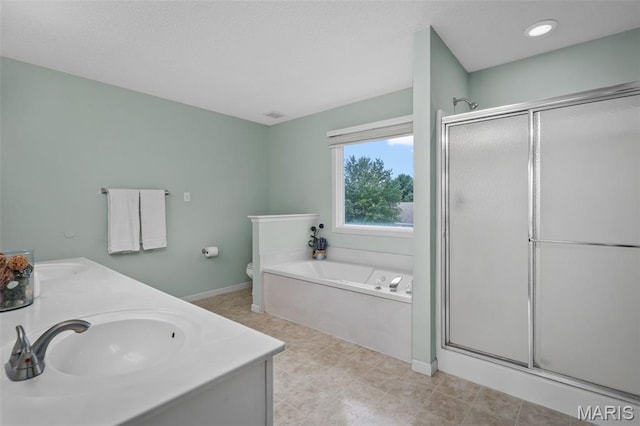 2849 Dardenne Links Dr, Dardenne Prairie, MO 63368 - bathroom featuring a bath, a shower stall, and double vanity