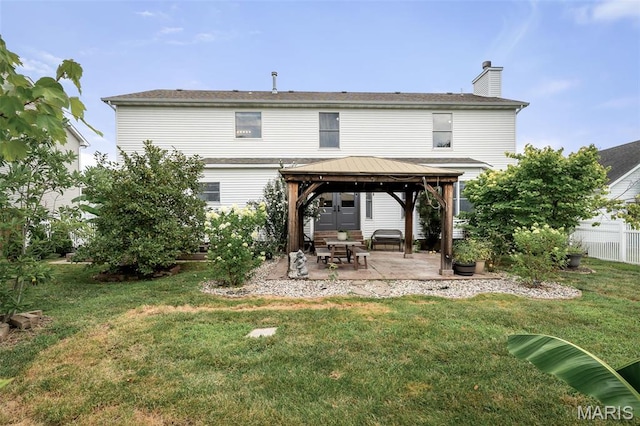 2849 Dardenne Links Dr, Dardenne Prairie, MO 63368 - rear view of property with a gazebo, a patio, and a chimney