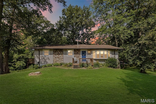 1716 Fountainbleu Dr, Worden, IL 62097 - view of front of property featuring a yard and stone siding