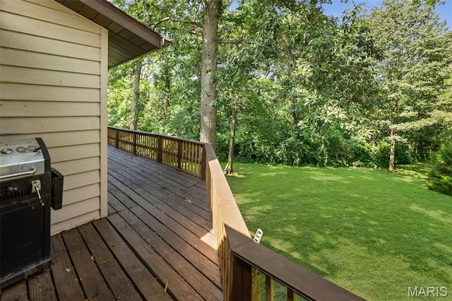 1716 Fountainbleu Dr, Worden, IL 62097 - wooden terrace featuring a yard, area for grilling, and view of wooded area