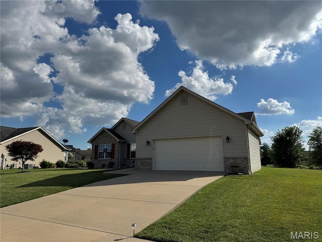 5037 Bristol Hill Dr, Ofallon, IL 62269 - ranch-style home with brick siding, an attached garage, driveway, and a front lawn