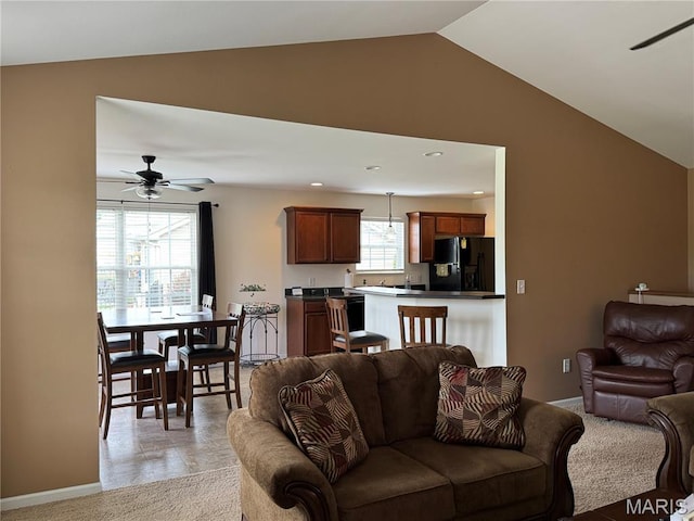 5037 Bristol Hill Dr, Ofallon, IL 62269 - living area with a ceiling fan, lofted ceiling, and recessed lighting
