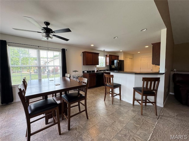 5037 Bristol Hill Dr, Ofallon, IL 62269 - dining area with a ceiling fan and recessed lighting