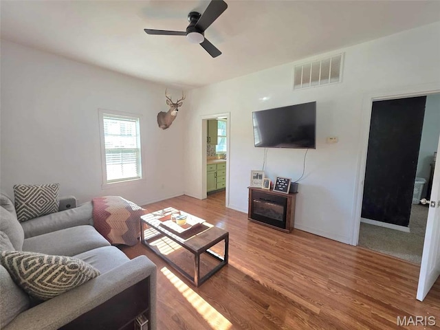 315 W State St, Union, MO 63084 - living area with a ceiling fan and wood finished floors
