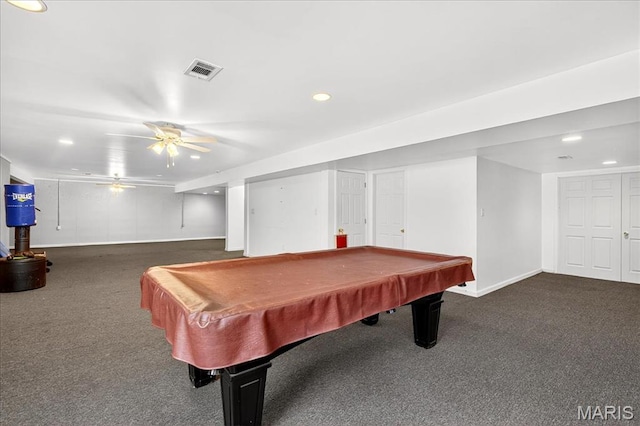 621 Royal Crest Way, Ofallon, IL 62269 - recreation room with recessed lighting, carpet floors, a ceiling fan, and pool table