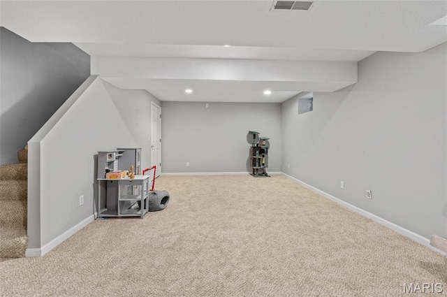 1817 Partridge Pl, Edwardsville, IL 62025 - finished below grade area with carpet, recessed lighting, and stairway